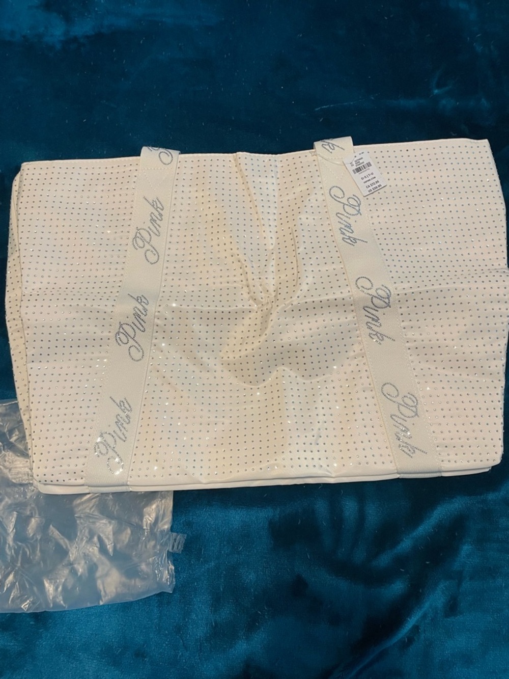 PINK Victoria's Secret White Rhinestone Tote with Logo Strap